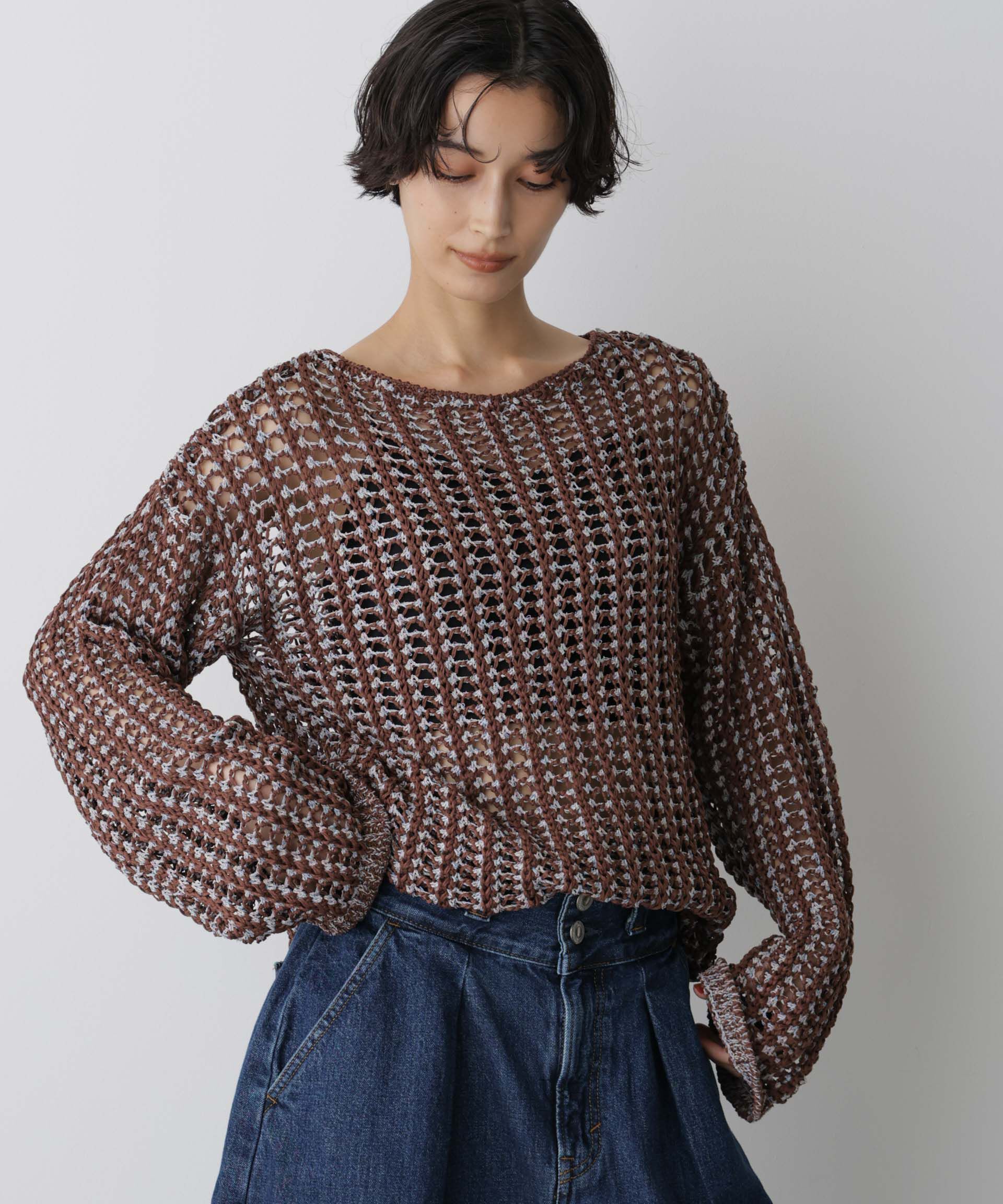 nano･universe「「STEVELOUR」シャイニーレースニットトップス」|ニット・セーター|