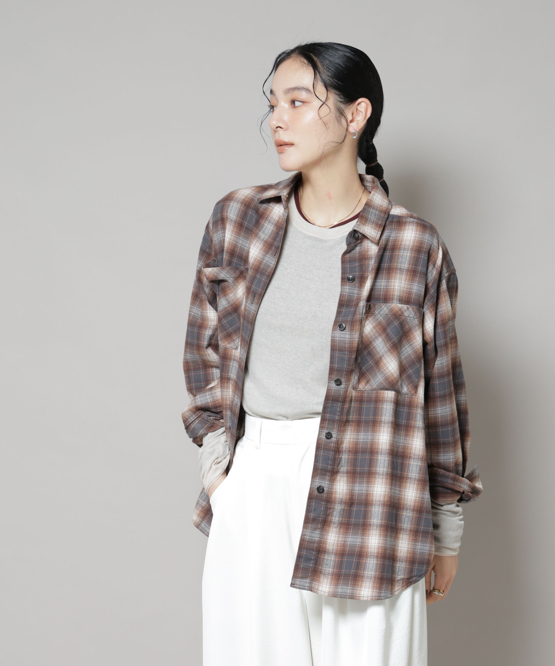 nano･universe「オンブレチェックオーバーネルシャツ」|シャツ・ブラウス|