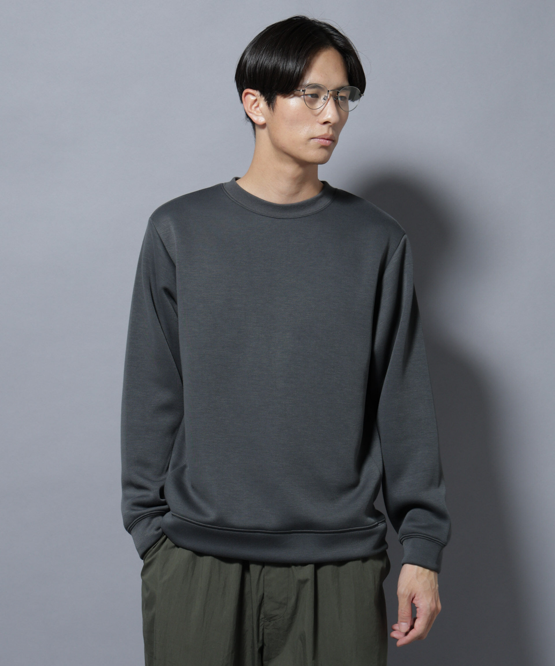 nano･universe「パネルダンボールプルオーバー 長袖(セットアップ可)」|Tシャツ・カットソー|チャコール3