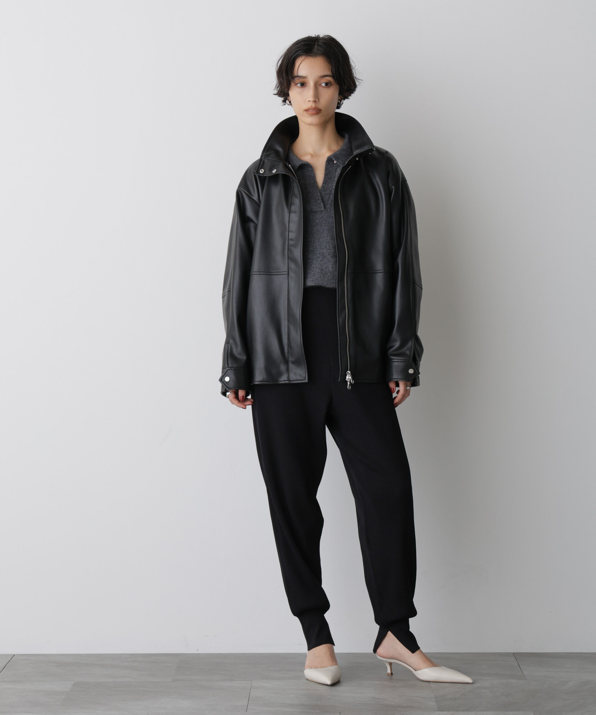  「「STEVELOUR」スタンドフェイクレザージップブルゾン」|ブルゾン・スタジャン|