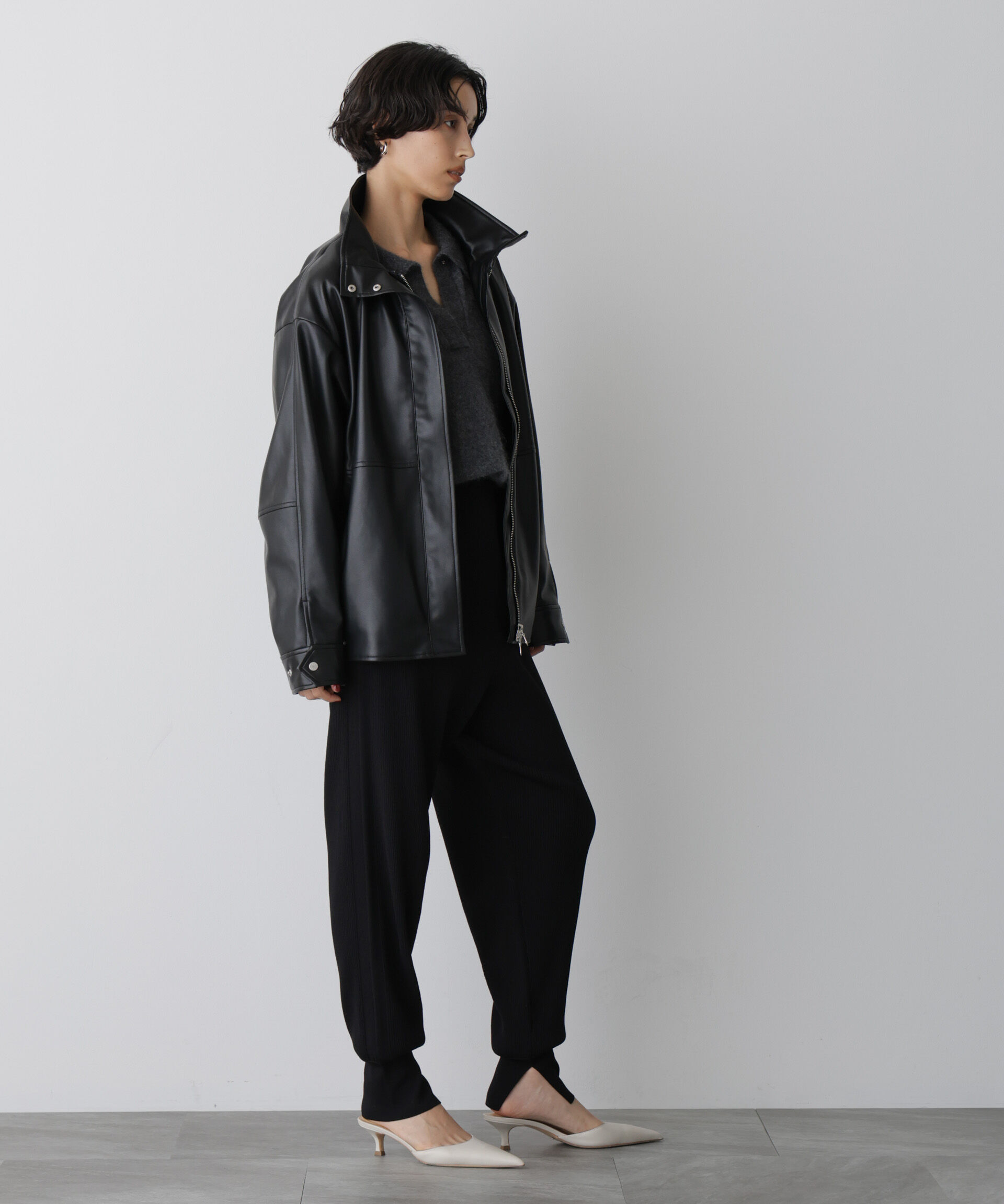  「「STEVELOUR」スタンドフェイクレザージップブルゾン」|ブルゾン・スタジャン|