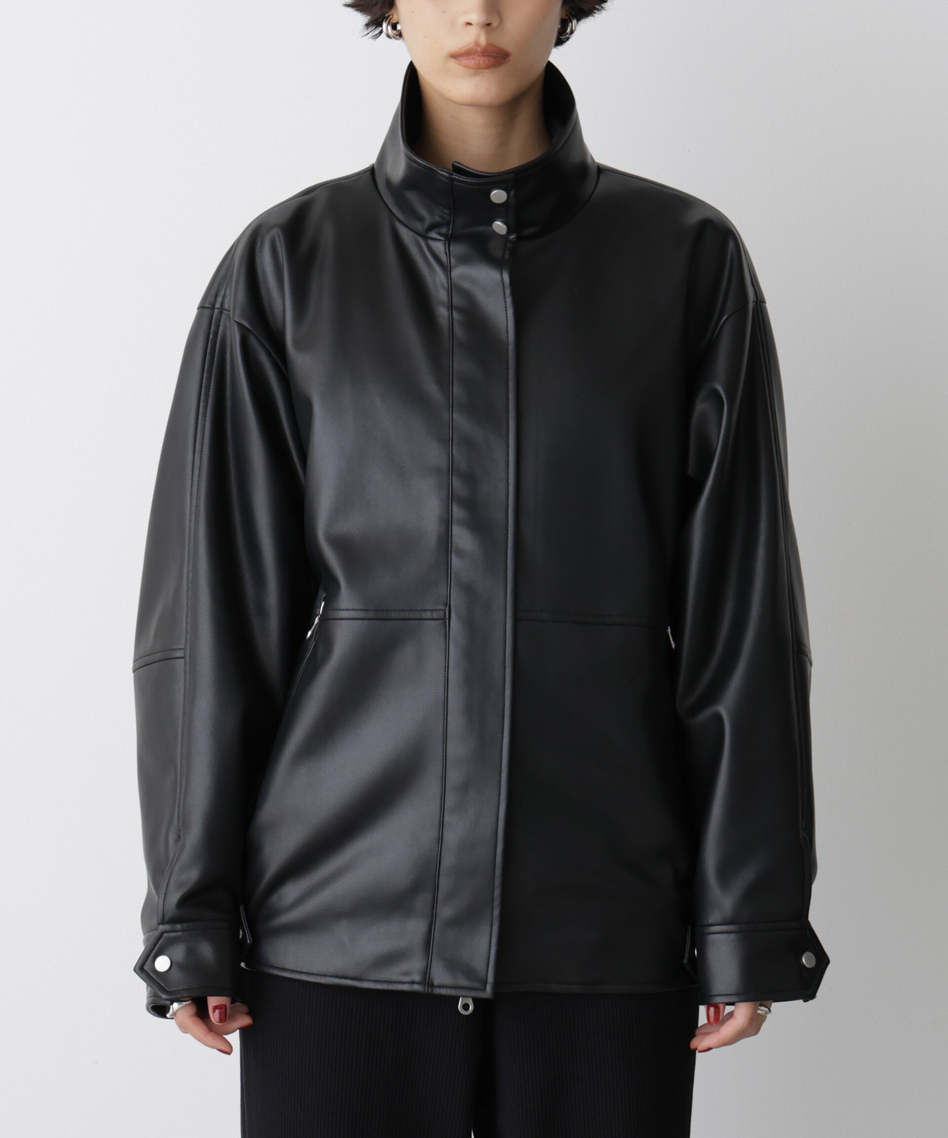  「「STEVELOUR」スタンドフェイクレザージップブルゾン」|ブルゾン・スタジャン|