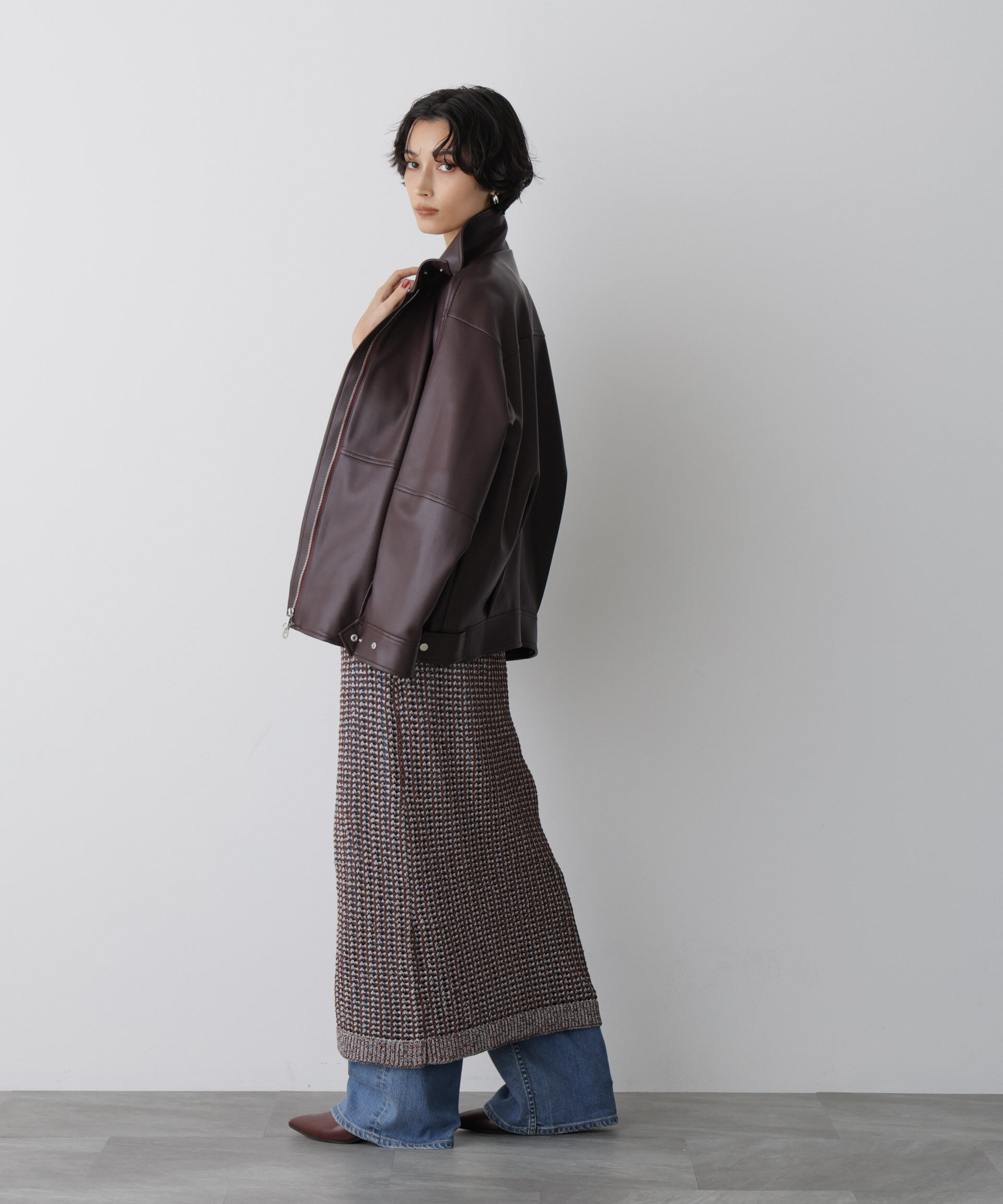  「「STEVELOUR」スタンドフェイクレザージップブルゾン」|ブルゾン・スタジャン|