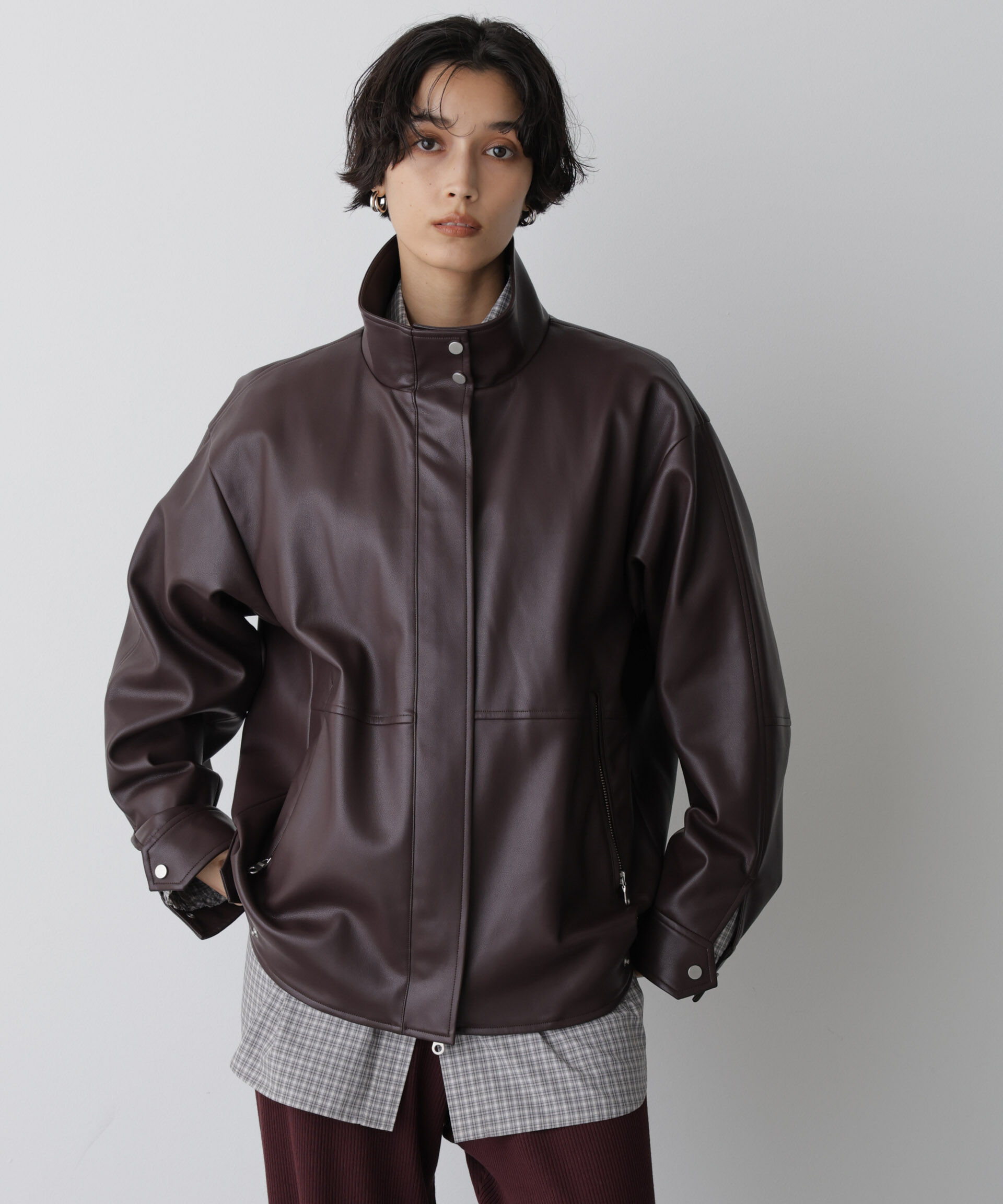  「「STEVELOUR」スタンドフェイクレザージップブルゾン」|ブルゾン・スタジャン|