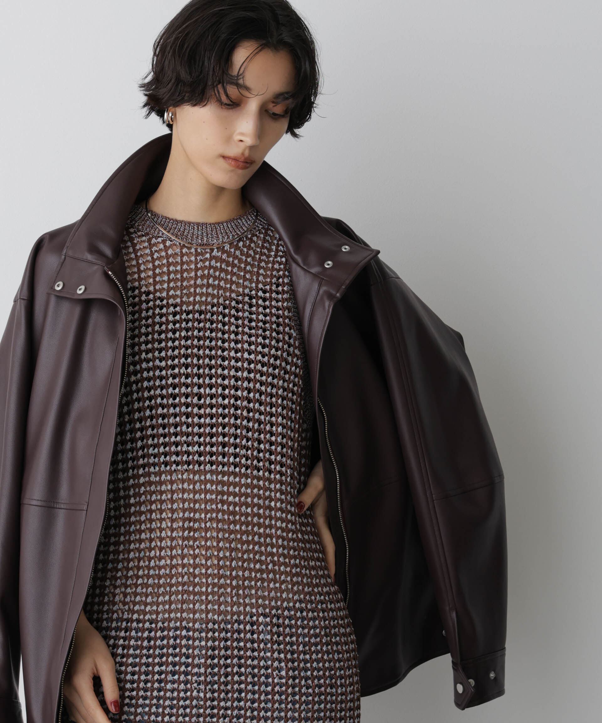  「「STEVELOUR」スタンドフェイクレザージップブルゾン」|ブルゾン・スタジャン|