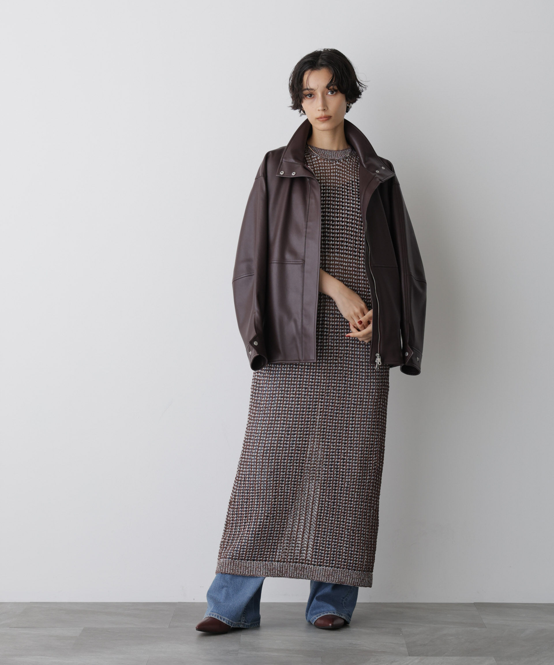  「「STEVELOUR」スタンドフェイクレザージップブルゾン」|ブルゾン・スタジャン|