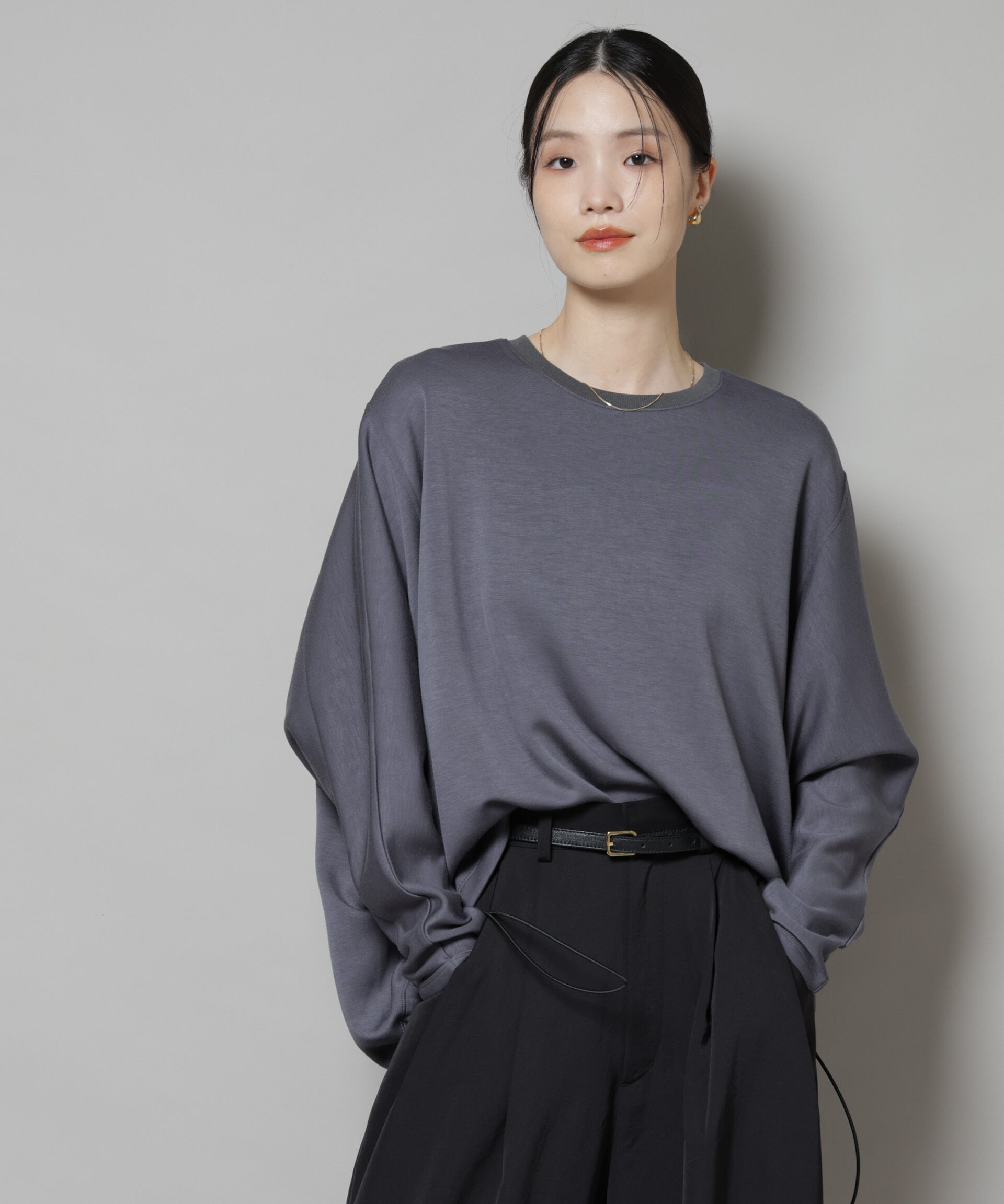 nano･universe「ドルマンスリーブバックドロストヘムカットプルオーバー」|Tシャツ・カットソー|グレー