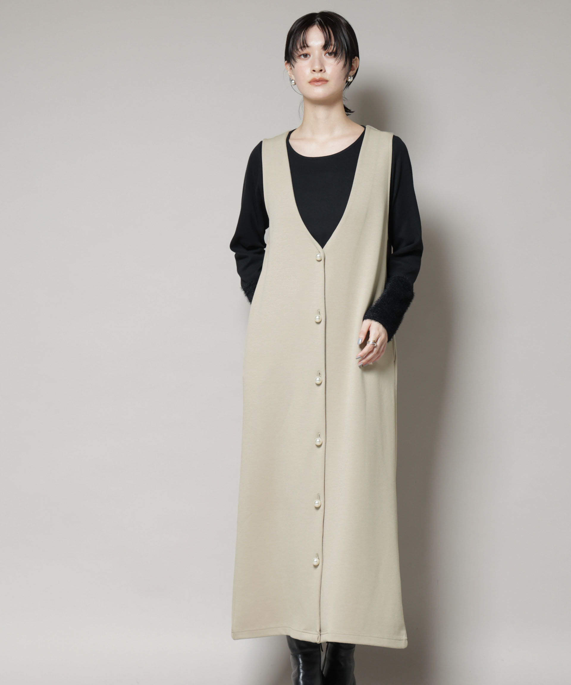 nano･universe「ジレワンピース&times;ファースリーブトップス アンサンブルセット」|ワンピース|