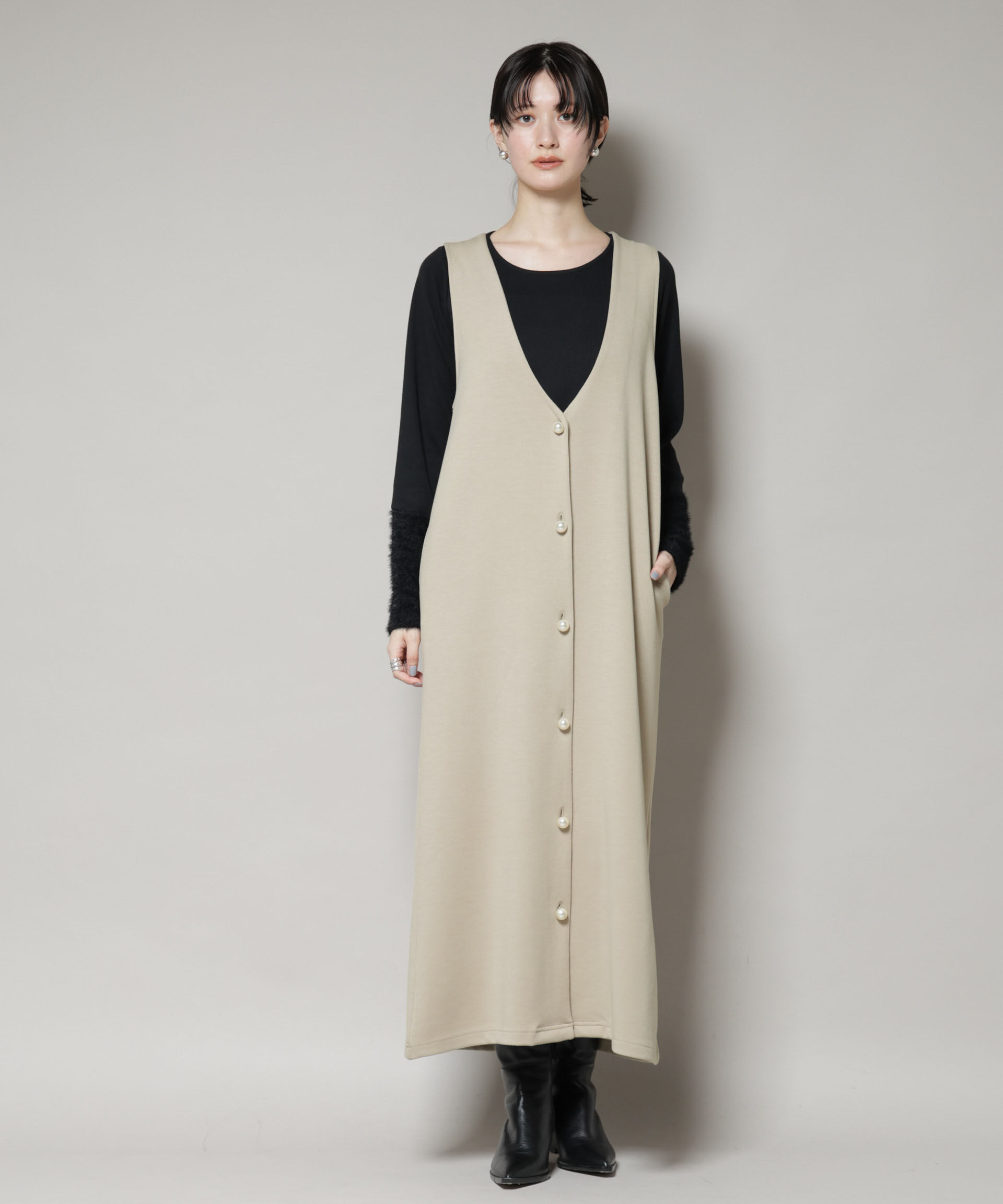 nano･universe「ジレワンピース&times;ファースリーブトップス アンサンブルセット」|ワンピース|