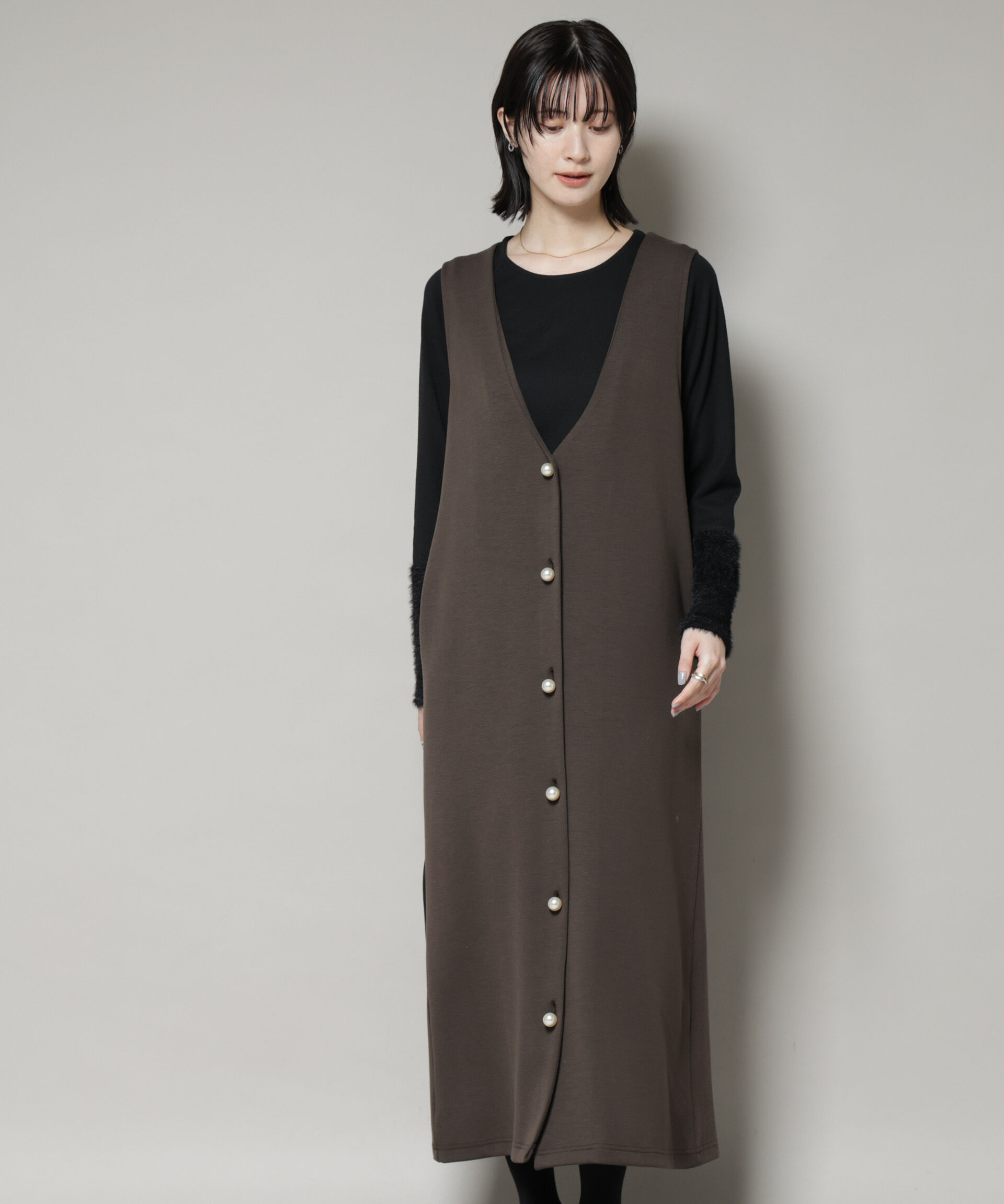 nano･universe「ジレワンピース&times;ファースリーブトップス アンサンブルセット」|ワンピース|