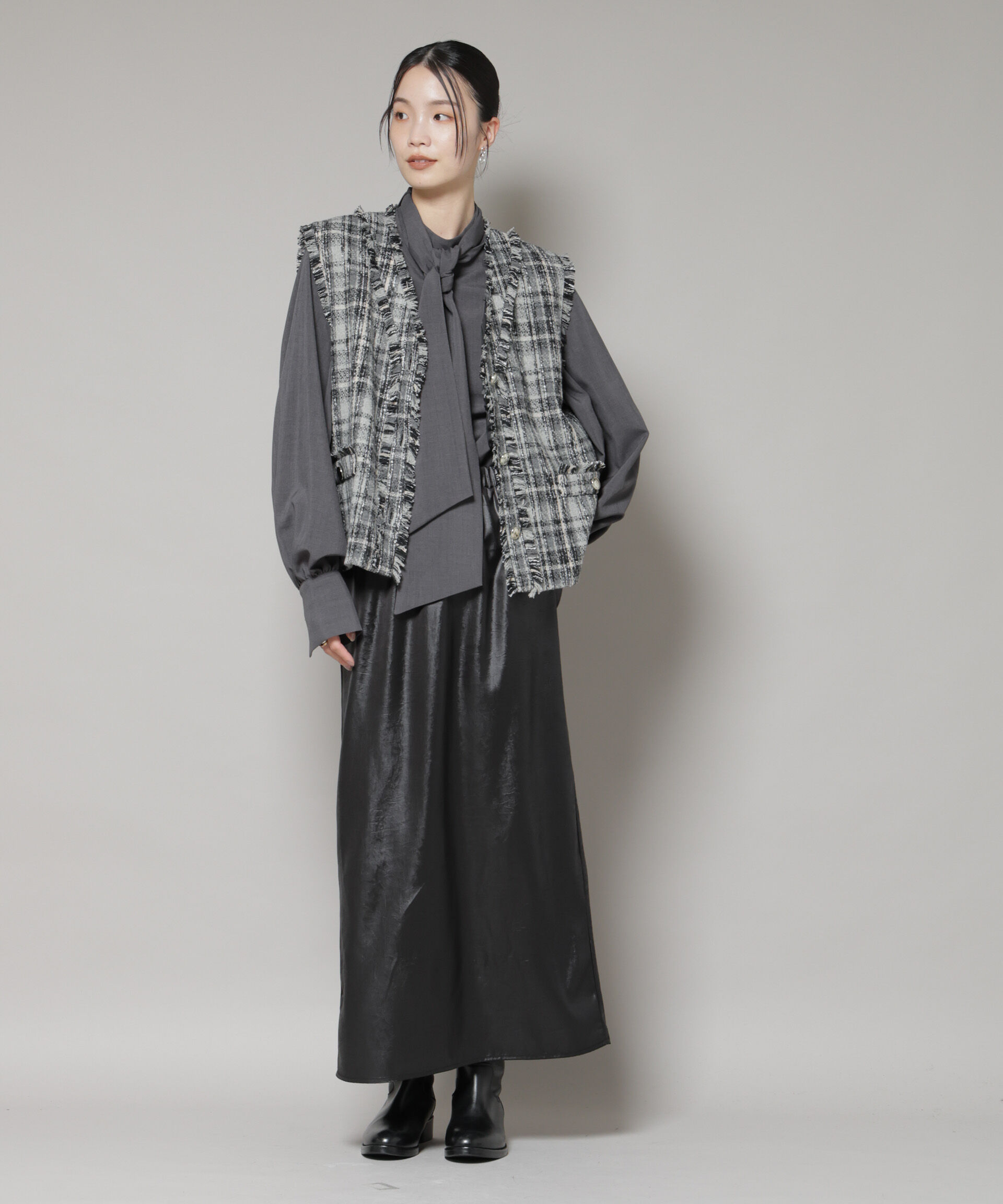 nano･universe「チェックフリンジ金ボタンジレ(セットアップ可)」|テーラードジャケット|