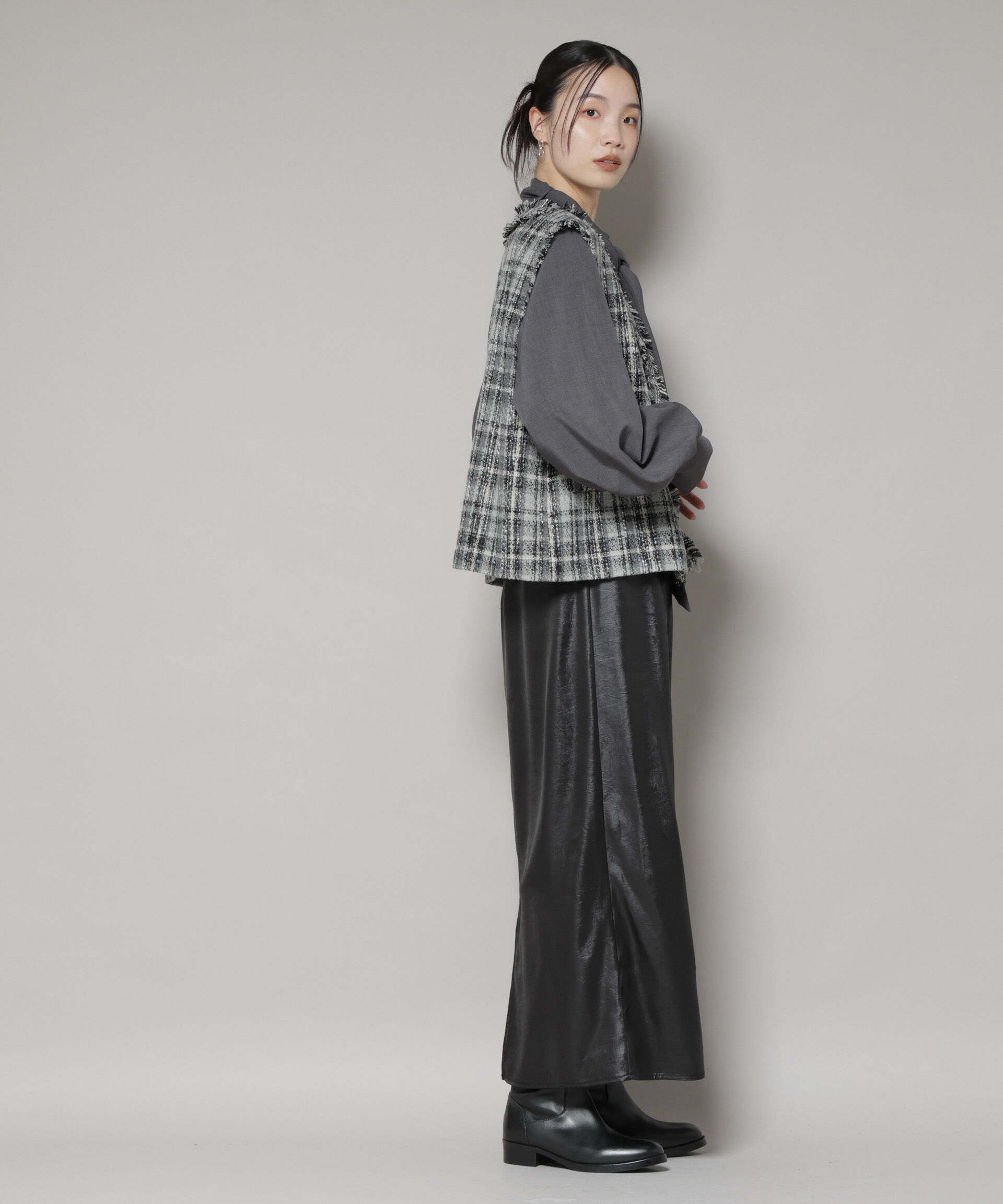 nano･universe「チェックフリンジ金ボタンジレ(セットアップ可)」|テーラードジャケット|