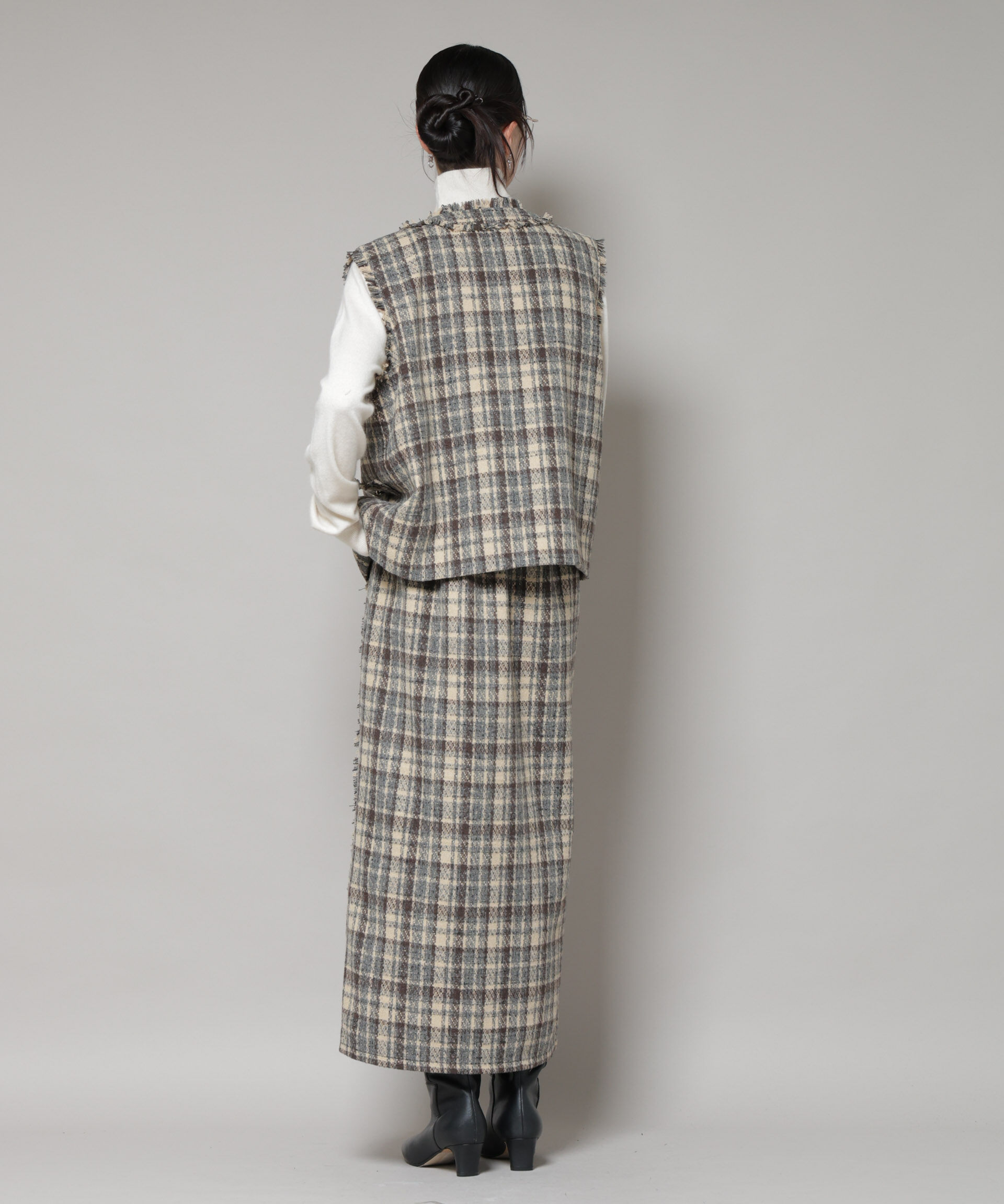 nano･universe「チェックフリンジ金ボタンジレ(セットアップ可)」|テーラードジャケット|