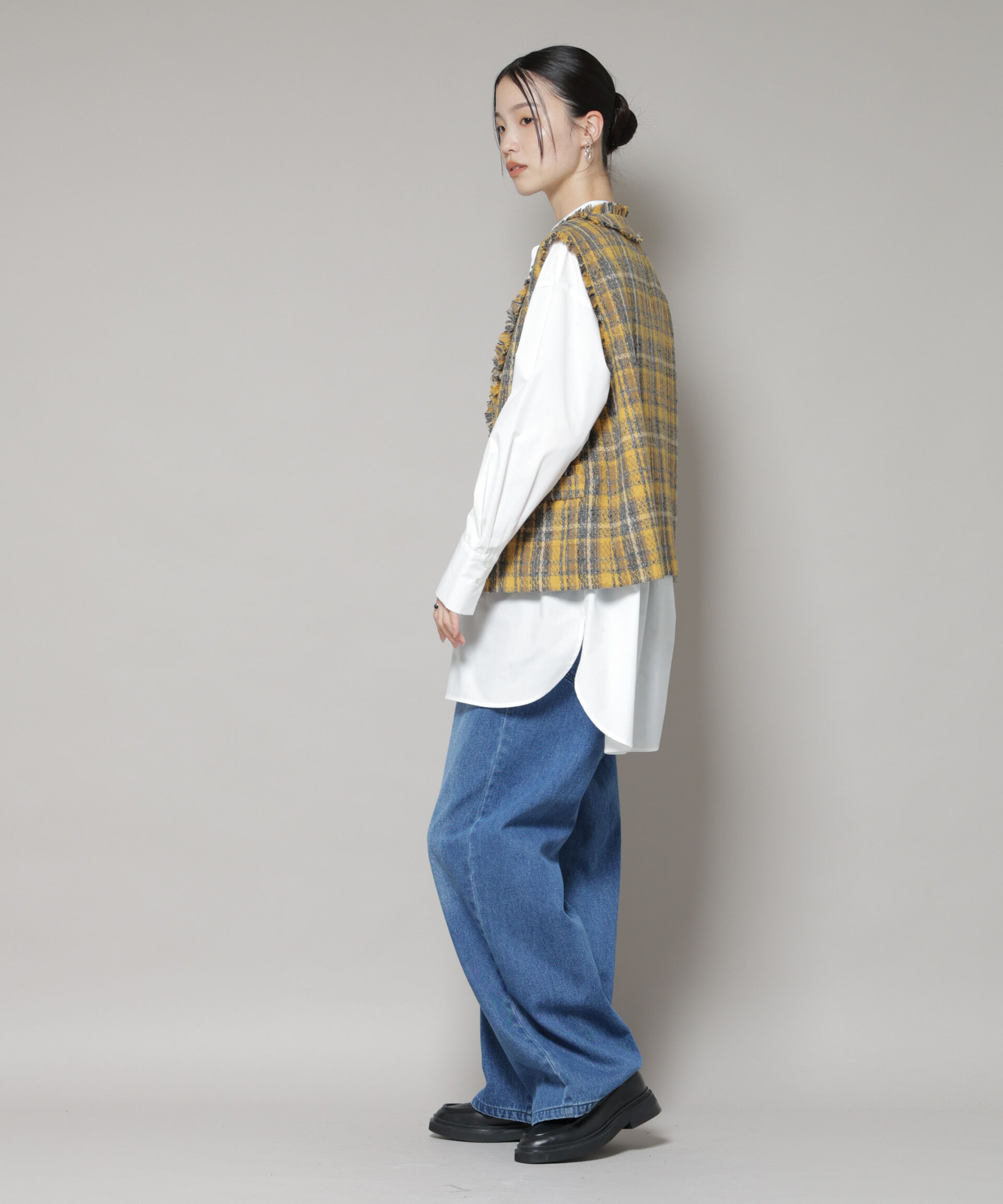 nano･universe「チェックフリンジ金ボタンジレ(セットアップ可)」|テーラードジャケット|