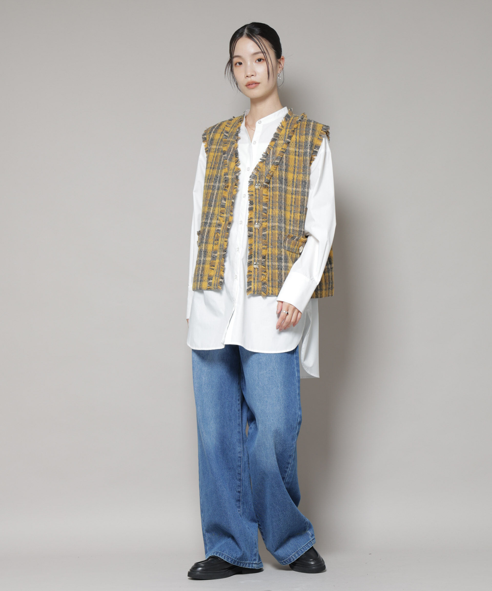 nano･universe「チェックフリンジ金ボタンジレ(セットアップ可)」|テーラードジャケット|
