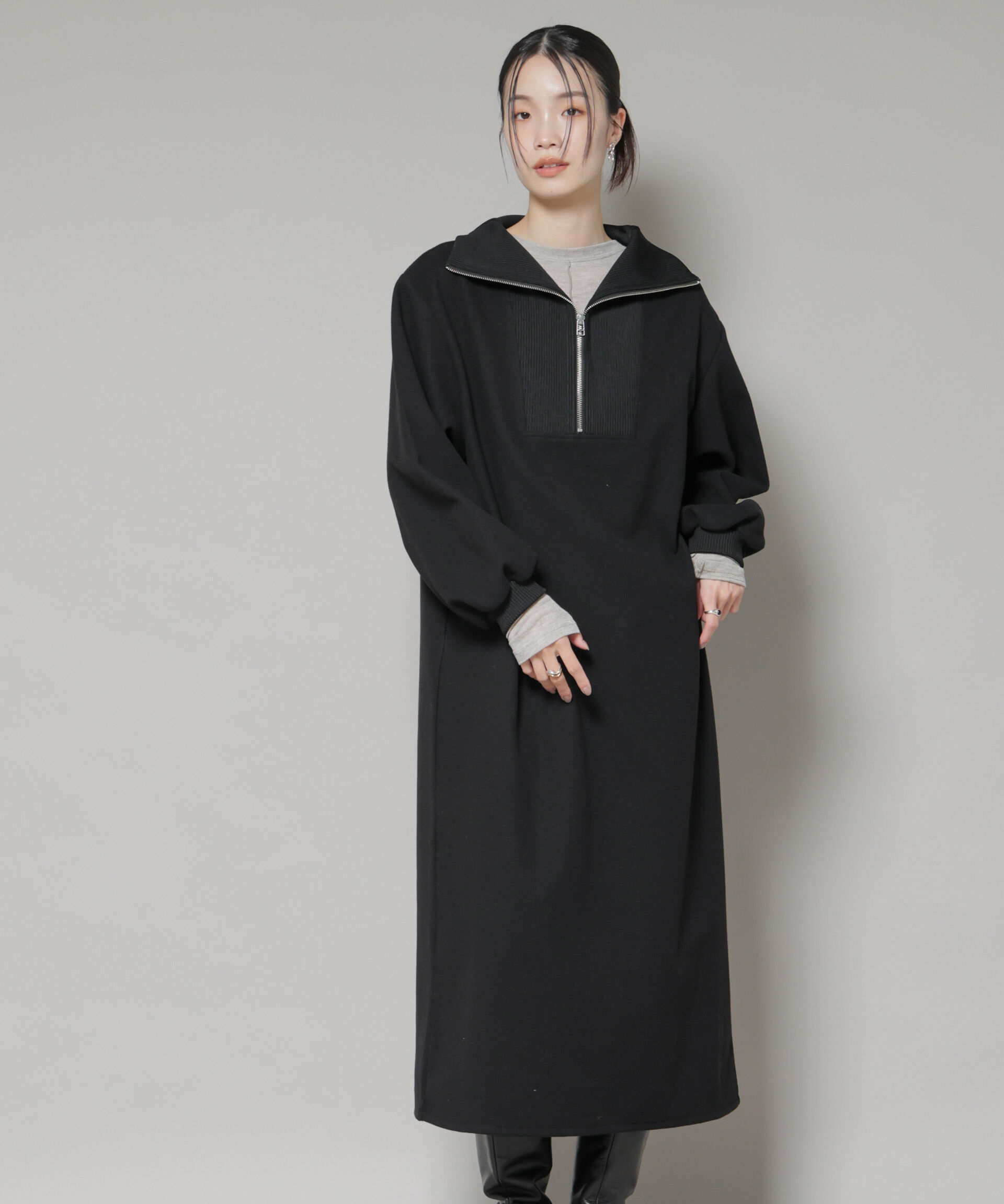 nano･universe「圧縮起毛ハーフジップワンピース」|ワンピース|