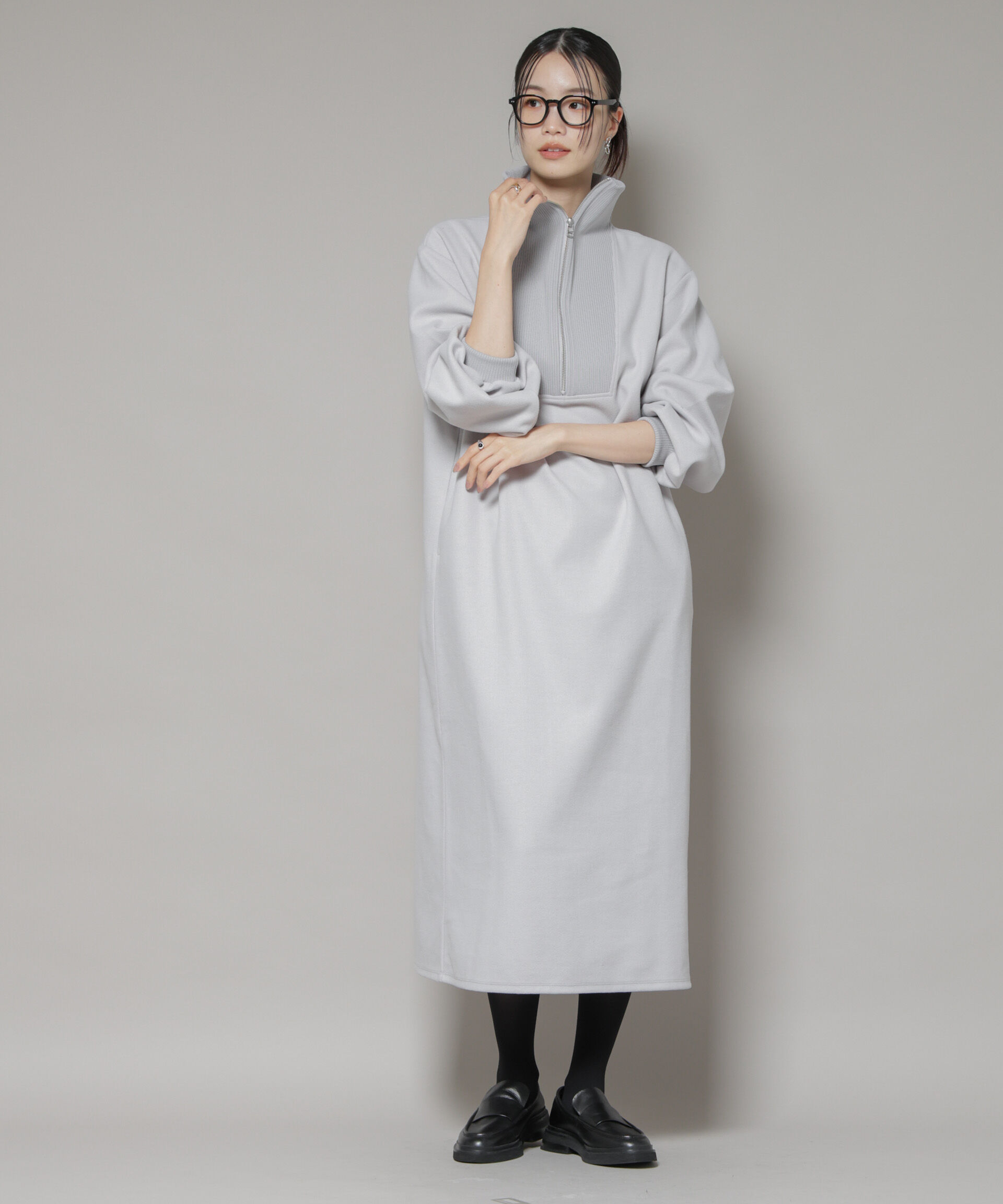 nano･universe「圧縮起毛ハーフジップワンピース」|ワンピース|