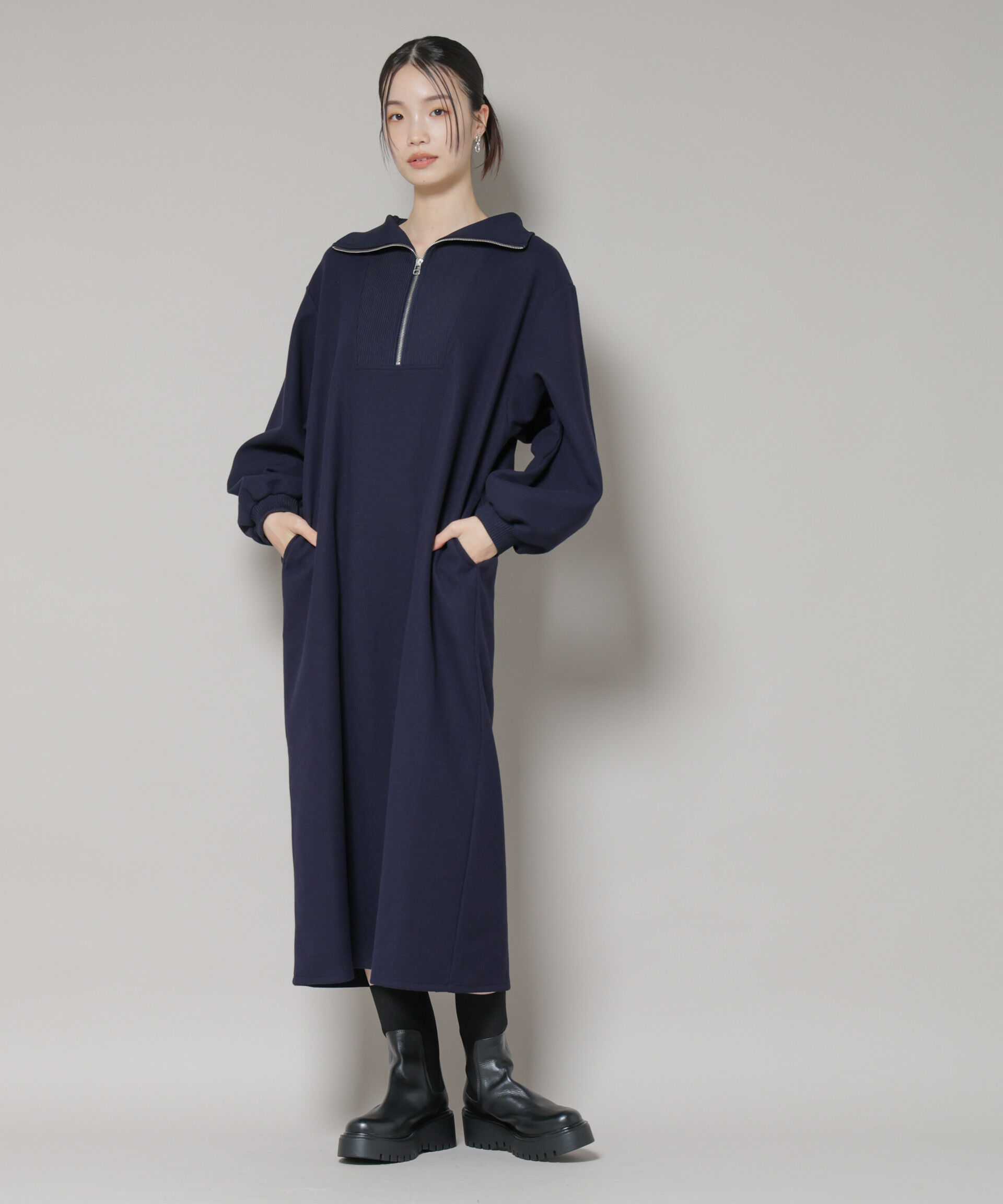 nano･universe「圧縮起毛ハーフジップワンピース」|ワンピース|