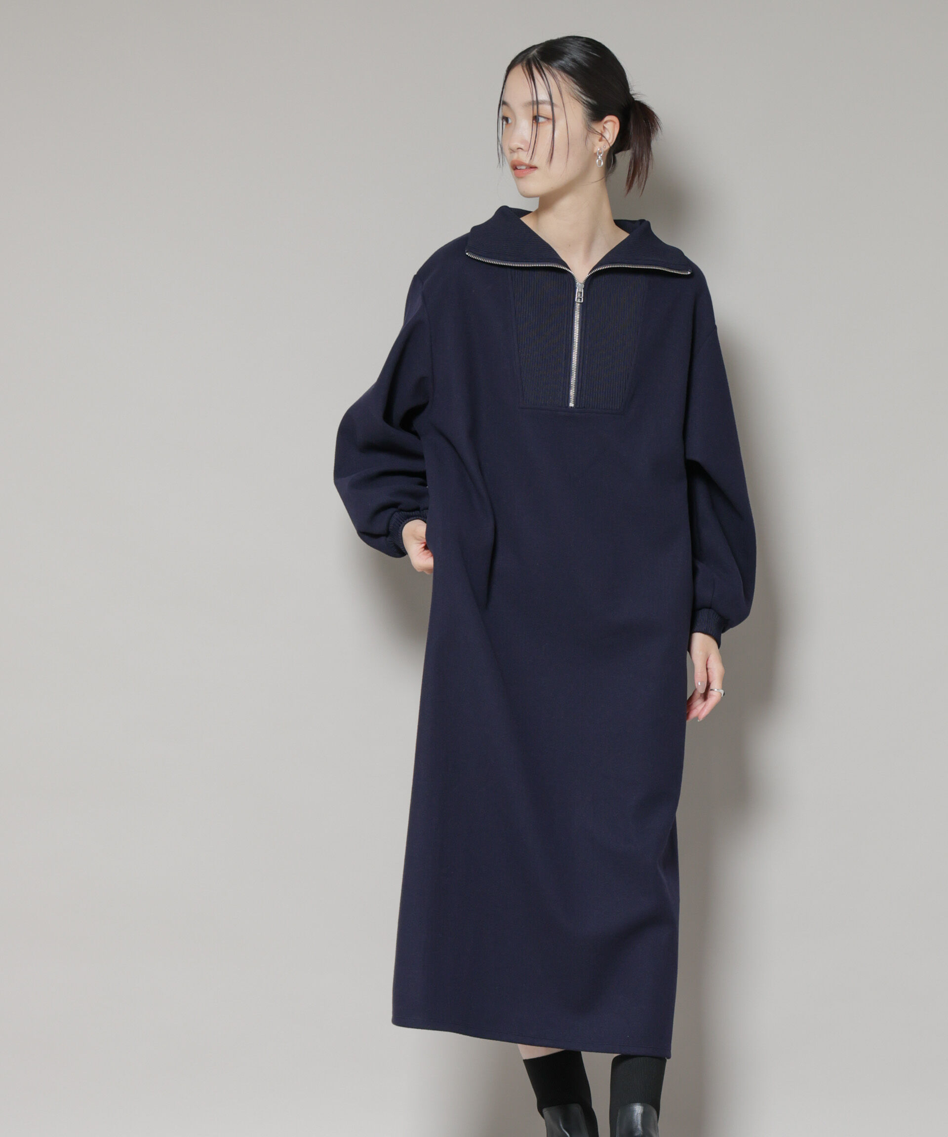 nano･universe「圧縮起毛ハーフジップワンピース」|ワンピース|