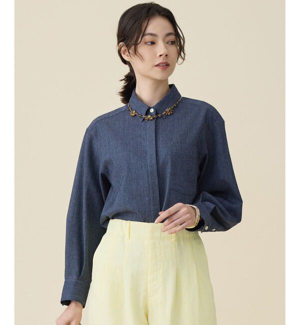 自由区「【セットアップ対応】ソフトリネンダンガリー シャツ」|シャツ・ブラウス|ネイビー