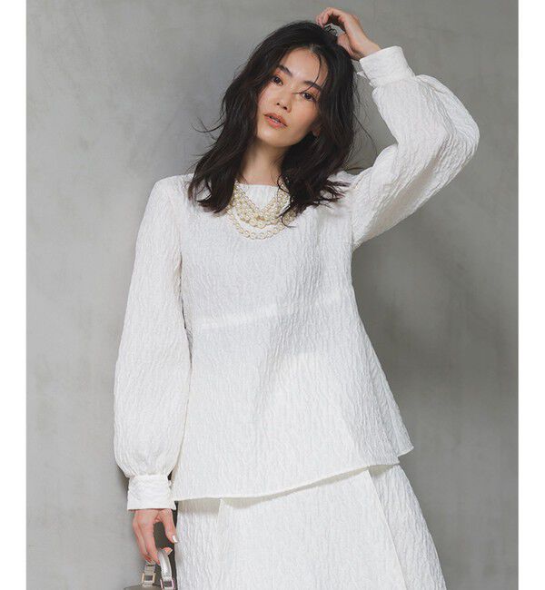 23区「【洗える】エクラジャカード ペプラム ブラウス」|シャツ・ブラウス|アイボリー系