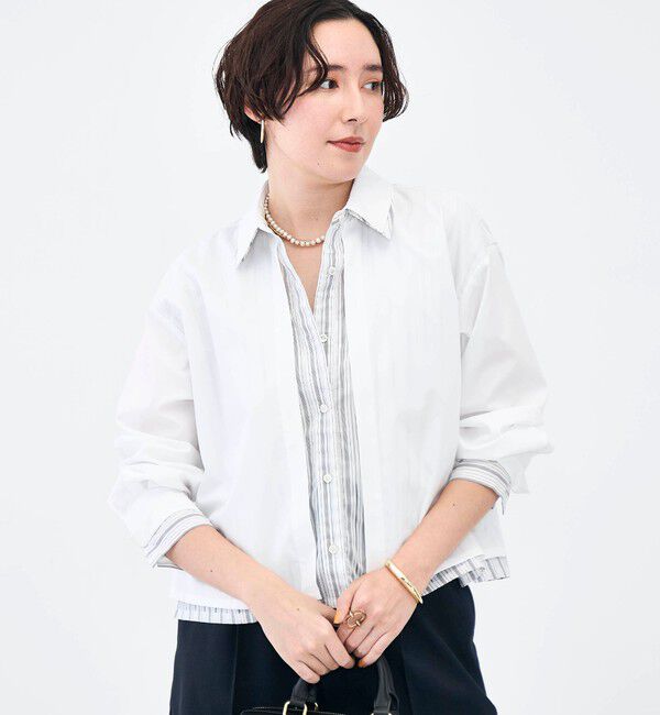 NOLLEY'S「ウォッシャブルレイヤード風ショート丈シャツ」|シャツ・ブラウス|ホワイト