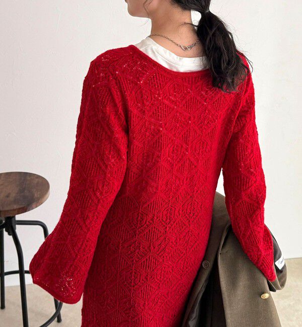 fredy emue「モヘヤ混透かし柄ベルスリーブワンピース」|ワンピース|