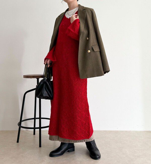 fredy emue「モヘヤ混透かし柄ベルスリーブワンピース」|ワンピース|