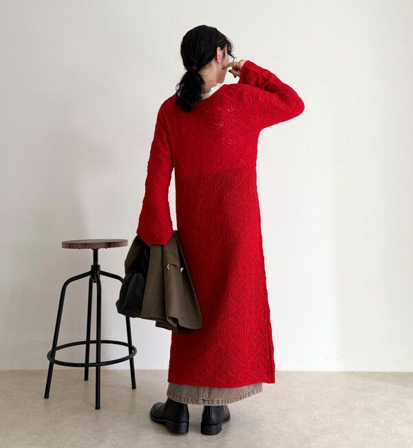 fredy emue「モヘヤ混透かし柄ベルスリーブワンピース」|ワンピース|