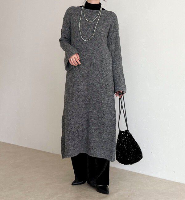 fredy emue「モヘヤ混透かし柄ベルスリーブワンピース」|ワンピース|