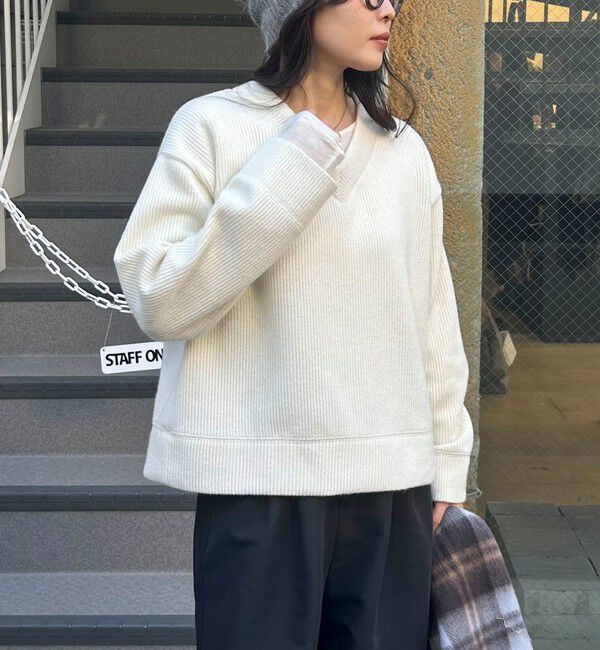 fredy emue「リブ見えニットソーVネックプルオーバー」|Tシャツ・カットソー|