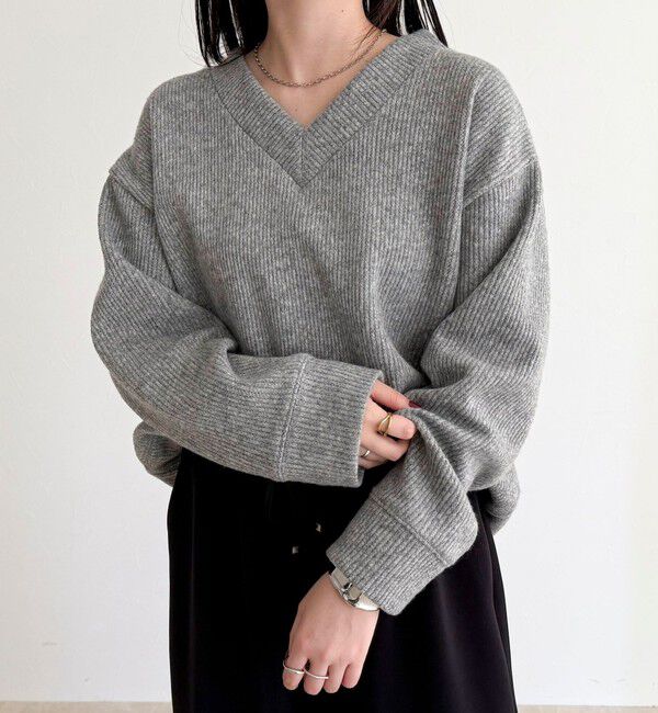 fredy emue「リブ見えニットソーVネックプルオーバー」|Tシャツ・カットソー|