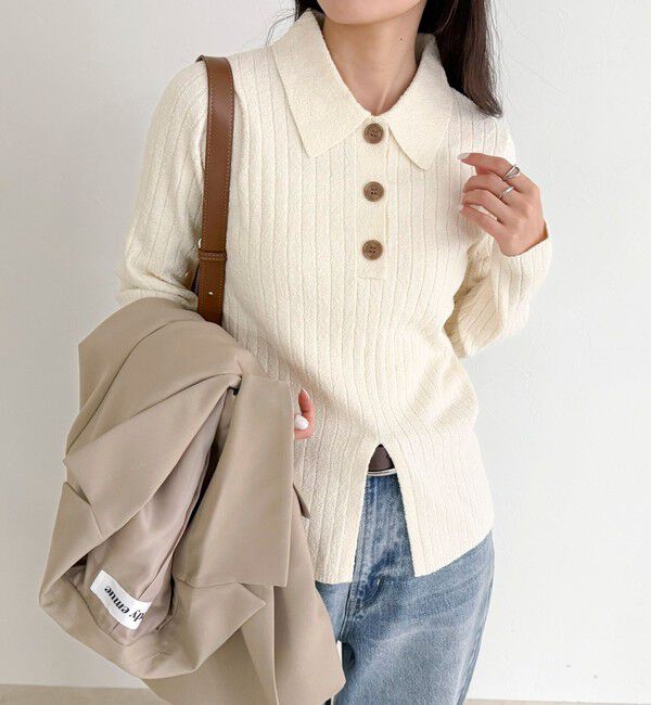 fredy emue「センタースリット衿付きプルオーバー」|ニット・セーター|