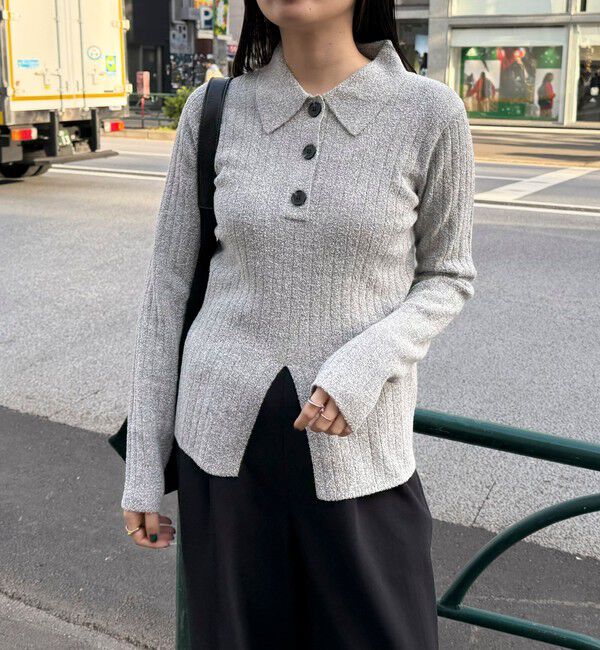 fredy emue「センタースリット衿付きプルオーバー」|ニット・セーター|グレー系その他
