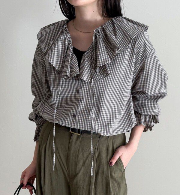 fredy emue「チェックフリルカラーブラウス」|シャツ・ブラウス|