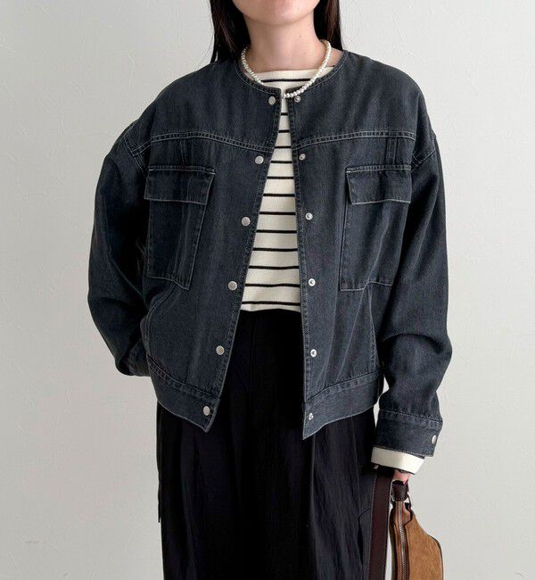 fredy emue「ニュアンスデニムノーカラージャケット」|ノーカラージャケット|
