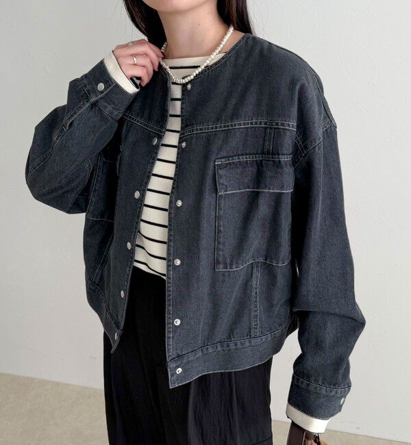 fredy emue「ニュアンスデニムノーカラージャケット」|ノーカラージャケット|
