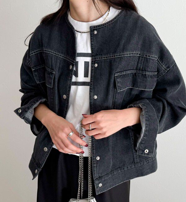 fredy emue「ニュアンスデニムノーカラージャケット」|ノーカラージャケット|