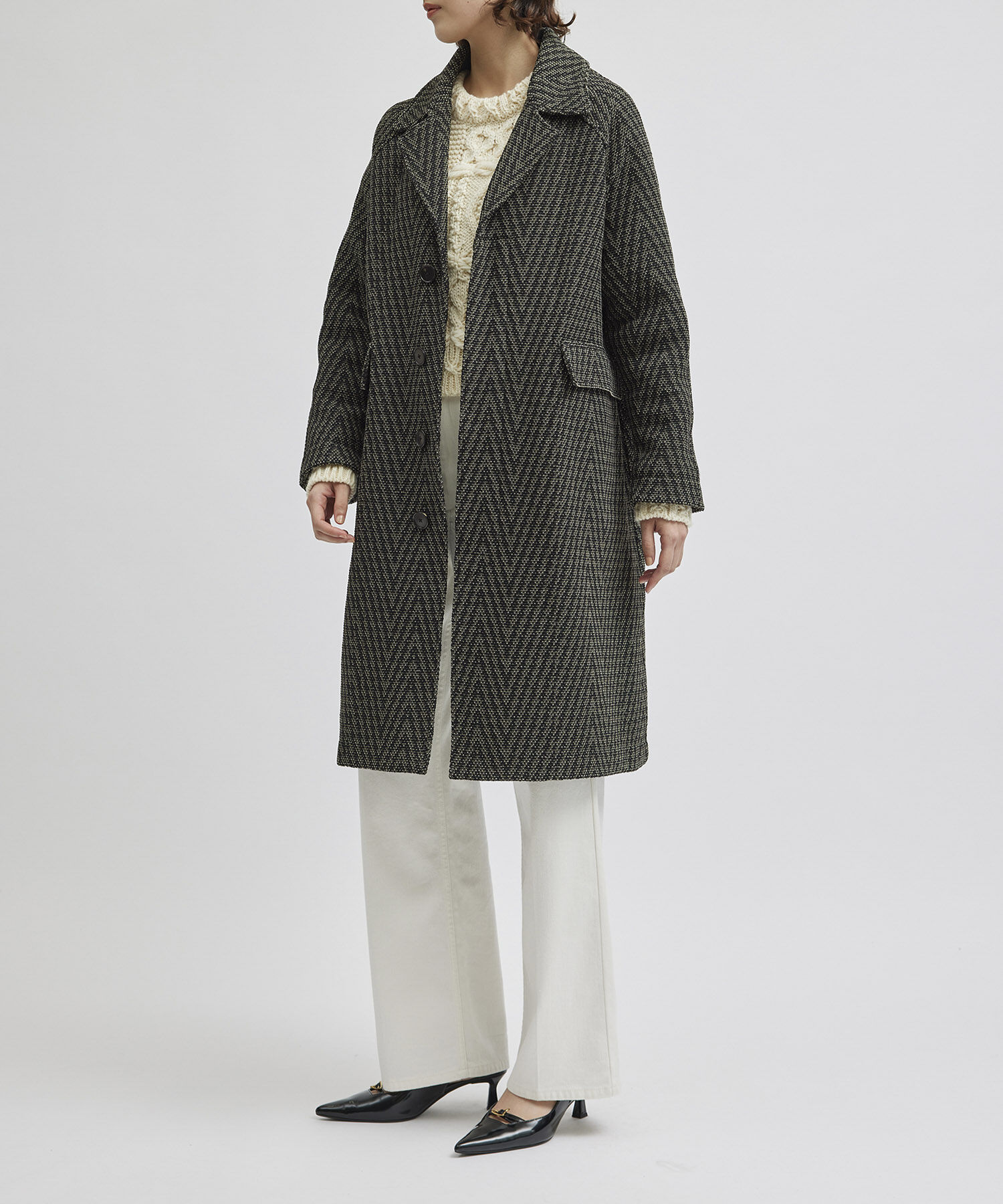 ROPE「【COOHEM】HERRINGBONE TWEED COAT(コーヘン/ヘリンボーンツイードコート)」|ノーカラージャケット|