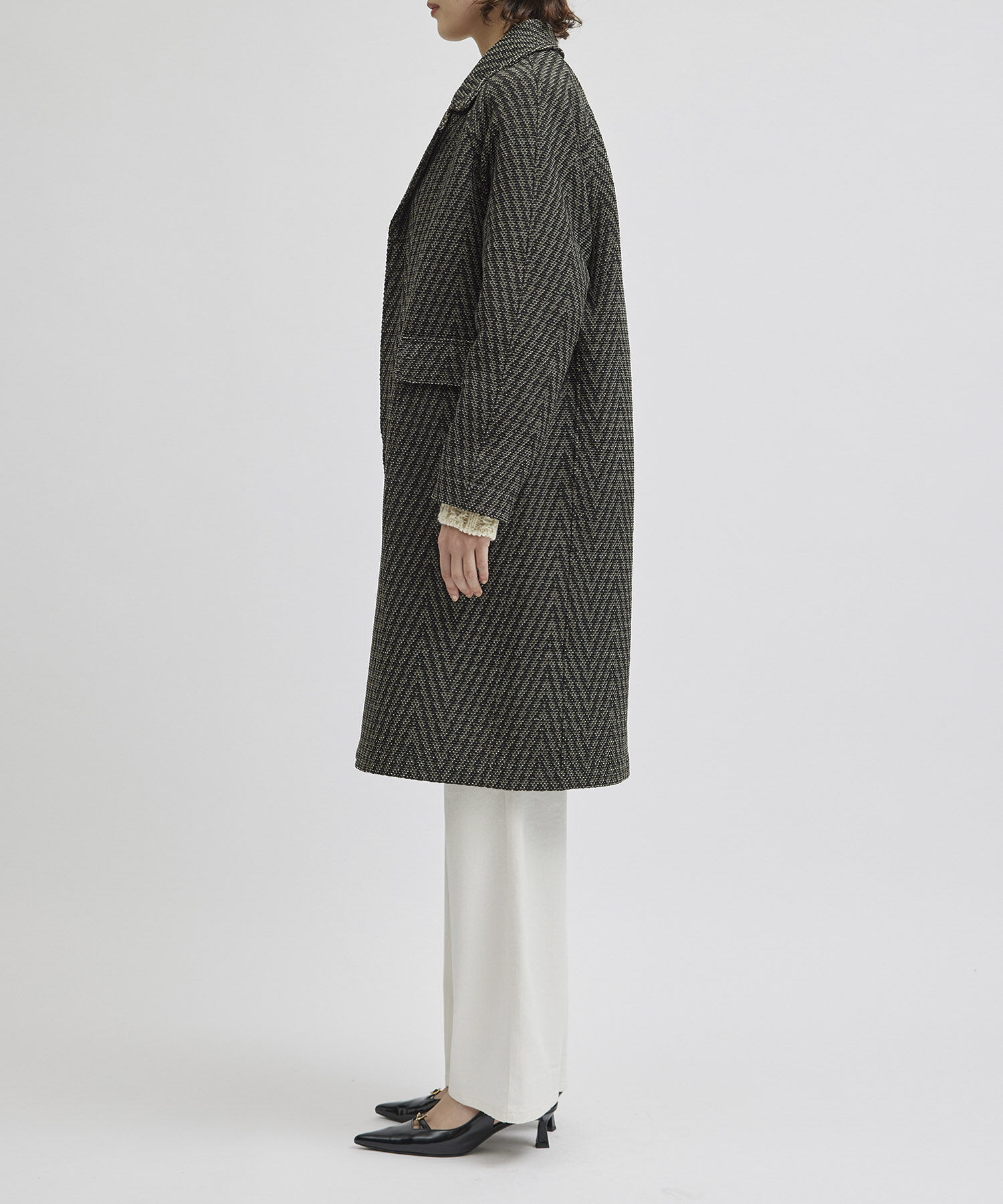 ROPE「【COOHEM】HERRINGBONE TWEED COAT(コーヘン/ヘリンボーンツイードコート)」|ノーカラージャケット|