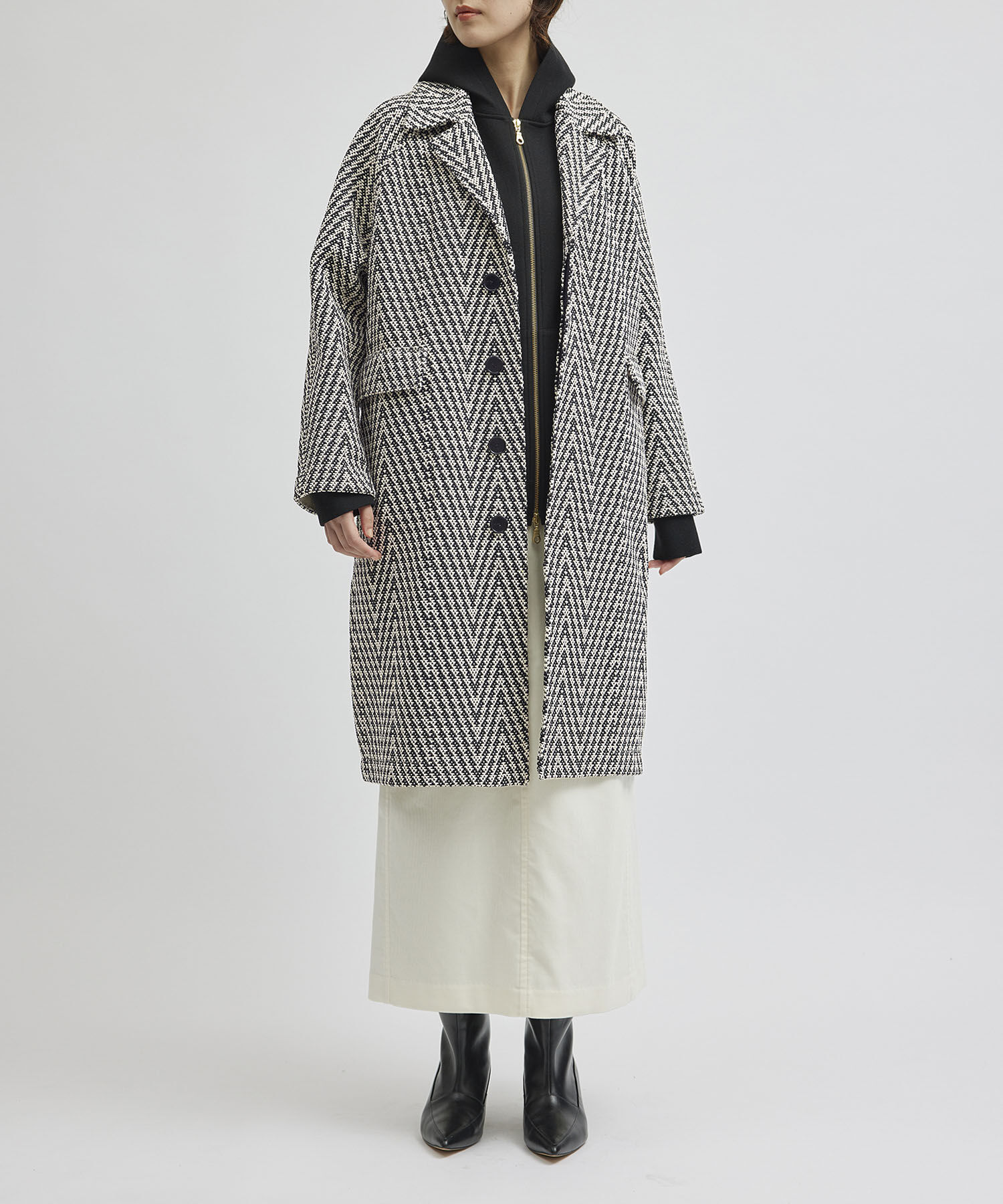 ROPE「【COOHEM】HERRINGBONE TWEED COAT(コーヘン/ヘリンボーンツイードコート)」|ノーカラージャケット|