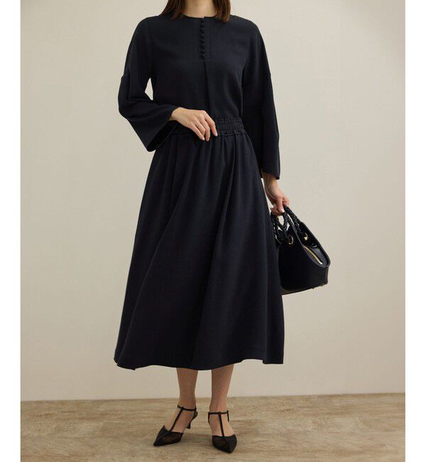 ROPE「 【洗える】タックフレアースカート/セットアップ対応」|スカート|ネイビー(40)