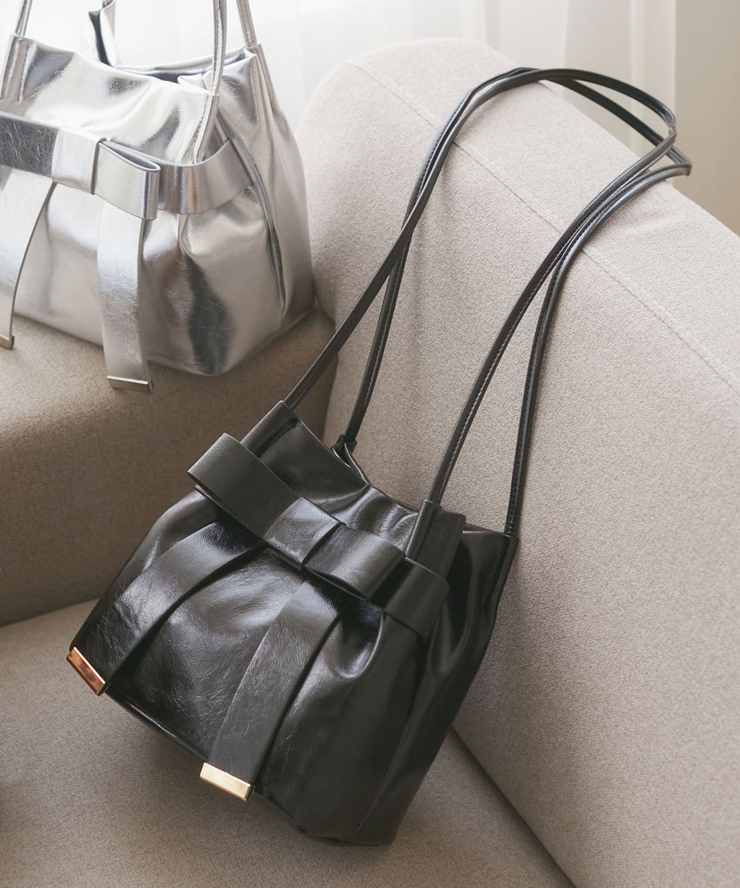 VIS「【ハンドルの長さ調節が出来る】リボンミニトートバック」|ショルダー・メッセンジャー|