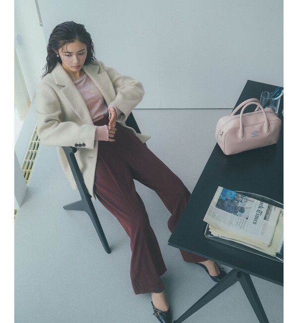 VIS「【美warm】ストレッチ釦付きワイドパンツ/スラックス【アンチピリング/防シワ/洗える】」|チノ|