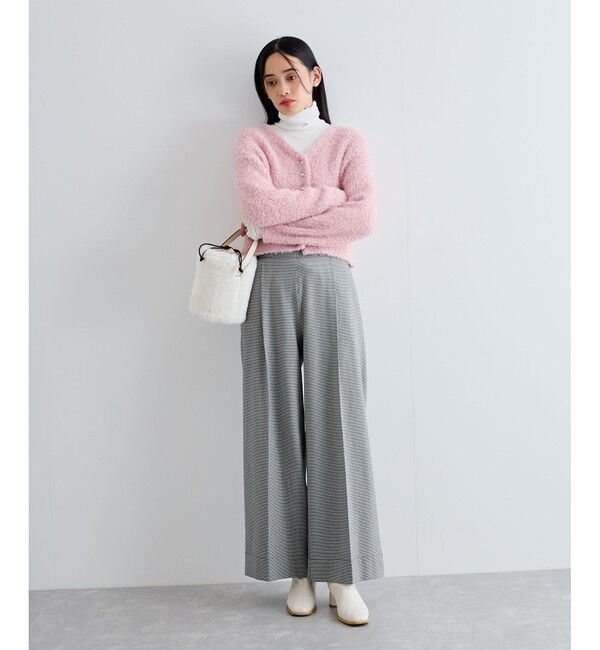 VIS「【美warm】ストレッチ釦付きワイドパンツ/スラックス【アンチピリング/防シワ/洗える】」|チノ|