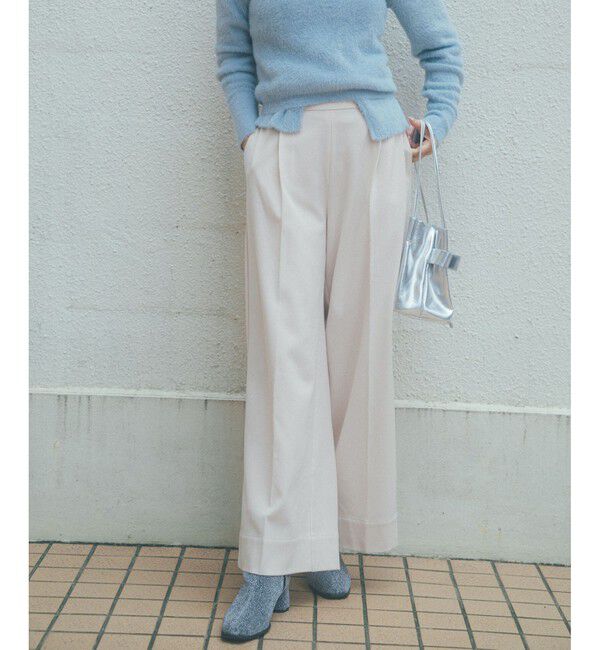 VIS「【美warm】ストレッチ釦付きワイドパンツ/スラックス【アンチピリング/防シワ/洗える】」|チノ|ベージュサブ