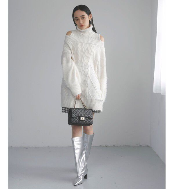 VIS「【洗える】オフショルケーブル編みミニワンピース」|ワンピース|