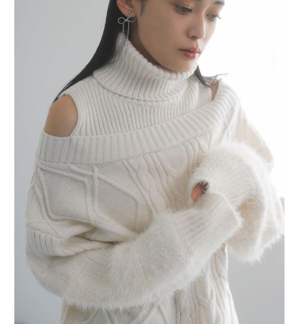 VIS「【洗える】オフショルケーブル編みミニワンピース」|ワンピース|