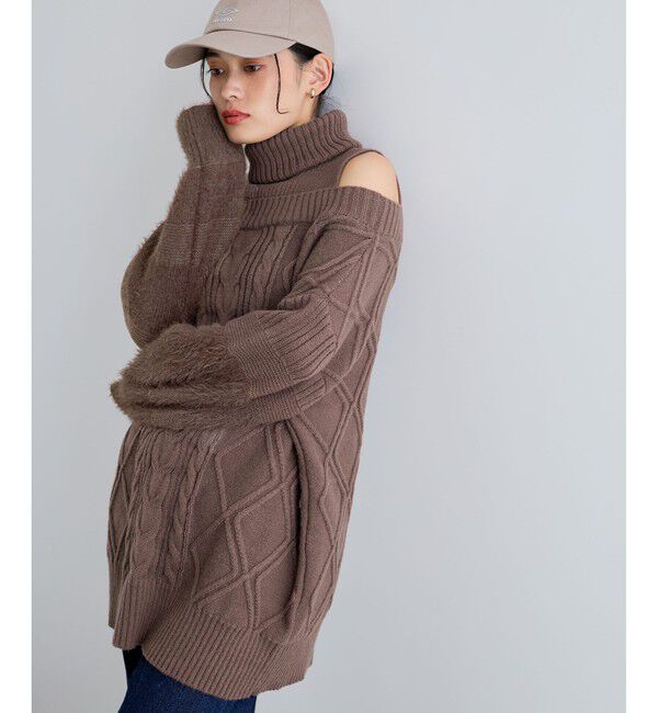 VIS「【洗える】オフショルケーブル編みミニワンピース」|ワンピース|