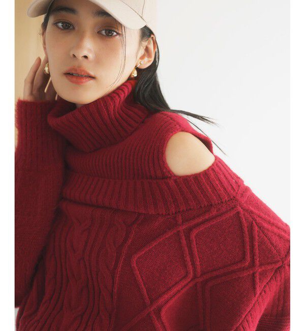 VIS「【洗える】オフショルケーブル編みミニワンピース」|ワンピース|